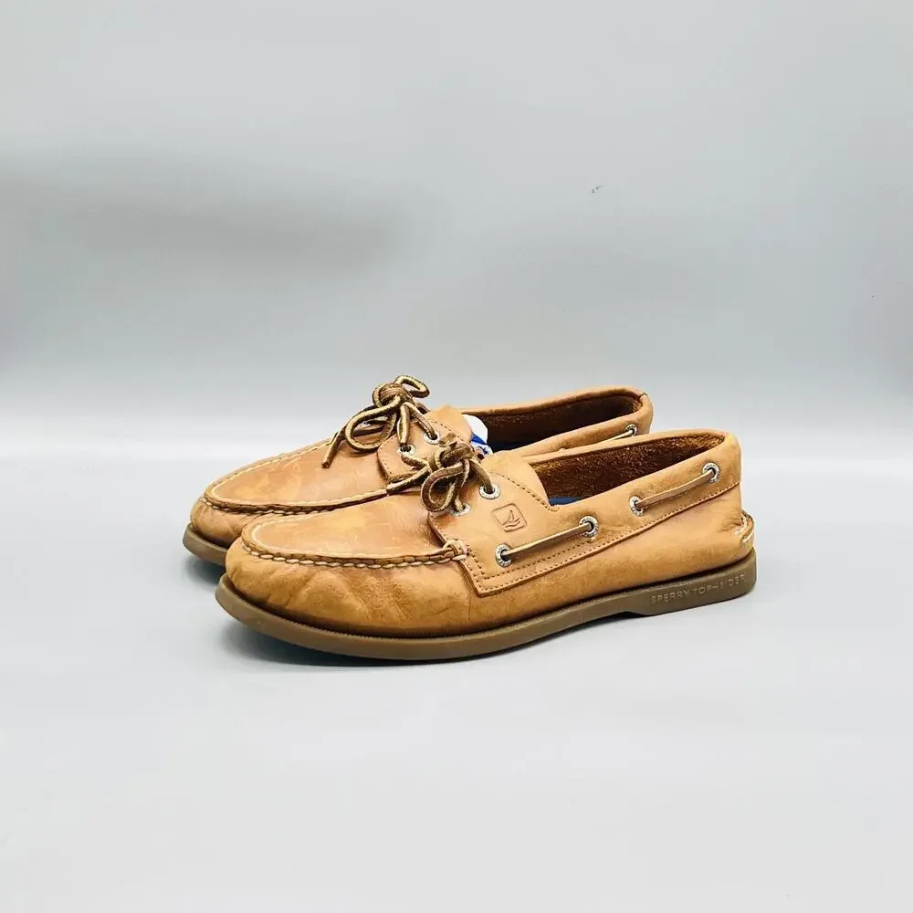 Sperry Shoes Mens 9 Brown Leather Top Sider Boat Deck Moc Toe Casual Comfort